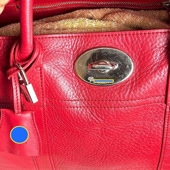 Bayswater Inspired Leather Tote Satchel Red Silver Toned Hardware READ - Picture 6 of 16
